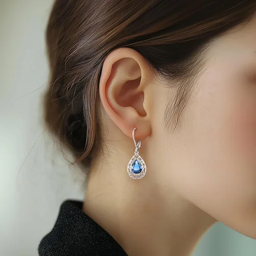 Vista 48 de Aretes colgantes de plata de ley con diseño de árbol de la vida, flor, abeja, animales, gato, colibrí, piedra lunar, turquesa, aretes con cierre