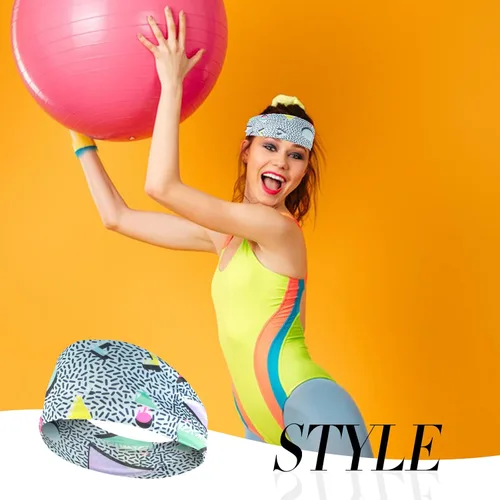 Vista 6 de 4 pañuelos para la cabeza con estampado retro de los años 80, bandana de neón para yoga, deportes, fiestas, accesorios para el cabello para mujeres