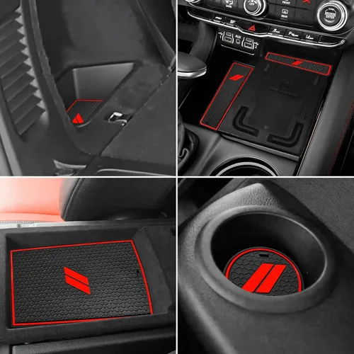 Vista 2 de para Accesorios de Dodge Durango 2021 2022 2023 2024 2025 2026 (Versión de 7 Asientos) Alfombrilla de Forro de Consola Central Insertos de Rojo