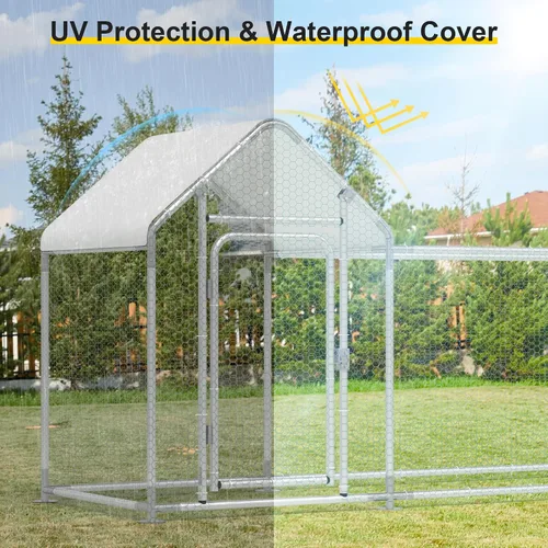 Vista 5 de Gallinero de metal, gallinero con cubierta impermeable y anti-UV, jaula de aves de corral con puerta con cerradura, gallinero para gallinas de pato
