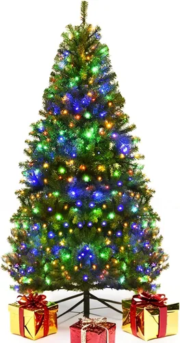 Vista 31 de COSTWAY Árbol de Navidad flocado de nieve de 6 pies, pino artificial con bisagras Blanco