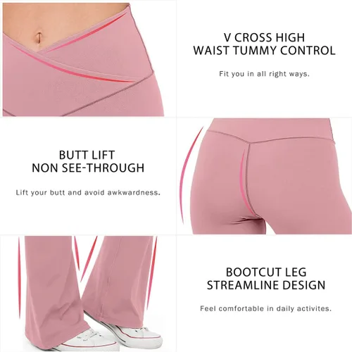 Vista 22 de HEGALY Pantalones de yoga acampanados para mujer, leggings cruzados, suaves, de cintura alta, pantalones casuales de entrenamiento con corte de bota