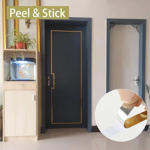 Vista 2 de Gaahing Cinta metalizada dorada, adhesivo decorativo para despegar y pegar con acabado brillante similar a un espejo para detallar paredes