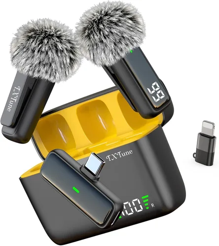 Vista 11 de Micrófono Lavalier inalámbrico para Android, micrófono de teléfono USB C Mini Mics with Noise Reduction,35H Charging Case, 75FT Transmission, Clip