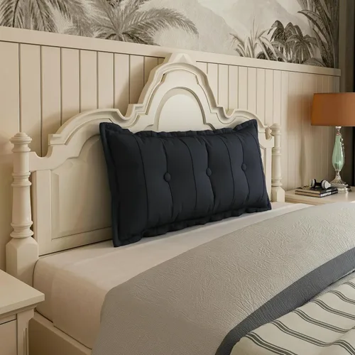 Vista 24 de Johnear Almohada de cabecera negra de felpa para lectura, almohada de apoyo para la espalda, almohada para cama sentada, sofá cama para adultos