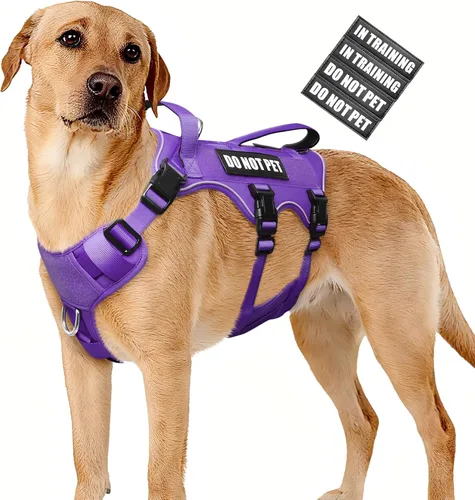 Vista 16 de WINSEE - Arnés para perro a prueba de fugas, arnés Molle de servicio y trabajo con doble asa, chaleco táctico para mascotas con 4 parches