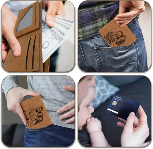 Vista 6 de Carteras de fotos personalizadas para hombresCartera grabada personalizadaRegalos personalizados para el padreMaridoHijo