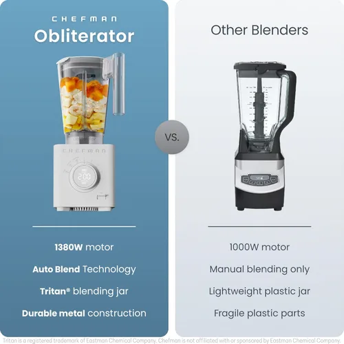 Vista 2 de Chefman Obliterator - Licuadora de encimera de 48 onzas para batidos, motor de 1380 W para triturar hielo, nueces y frutas congeladas con cuchilla
