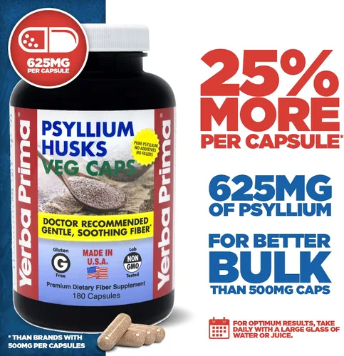 Vista 3 de Yerba Prima Fibra Psyllium Husks - 180 cápsulas vegetales