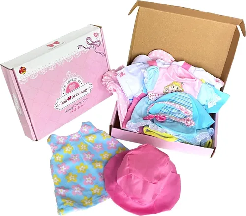 Vista 2 de Conjunto de 12 vestidos hechos a mano para muñecas, disfraces para Barbies de 14-16 pulgadas, ropa, sombrero, paraguas, espejo, cepillo, regalo