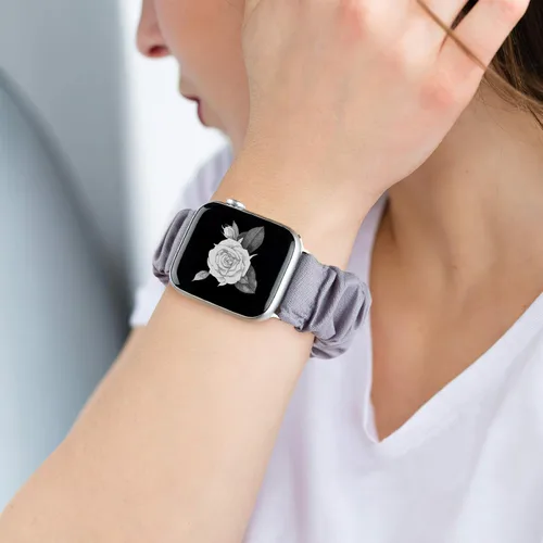 Vista 6 de Greatfine - Correa elástica para reloj Apple Watch Scrunchie de 38mm 40mm 42mm 44mm, correa elástica suave, con iWatch Series 6 SE 5 4 3 2 1, S L