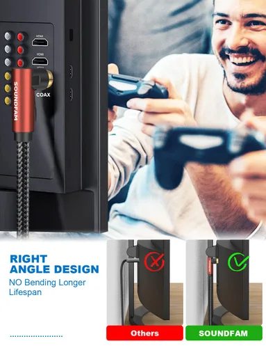 Vista 2 de Cable RCA de 90 Grados con Ángulo Recto para Subwoofer, Chapado en Oro de 24K, Doble Apantallado - 1M/3.3ft