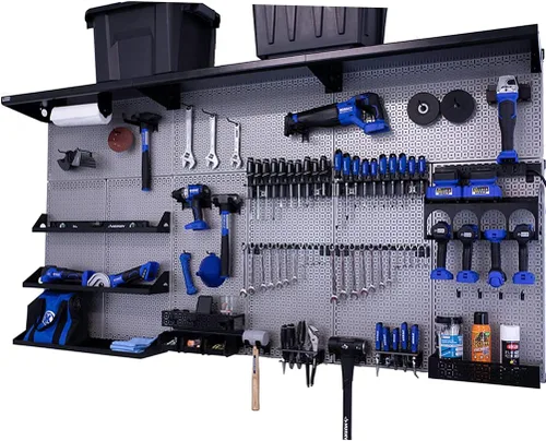 Vista 18 de OmniWall Weekend Warrior XL - Sistema de organización de pared de metal (negro/azul)