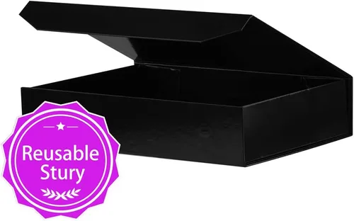 Vista 5 de 1 paquete de caja de regalo negra con tapas, pequeña de 12 x 8 x 2.7 pulgadas, cajas de regalo para ropa, cajas de regalo para camisas con cinta