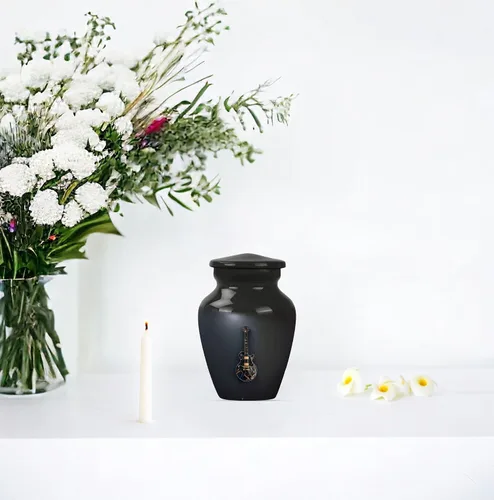 Vista 7 de Urnas negras de guitarra musical para cenizas, urna funeraria decorativa, regalo conmemorativo para hombres y mujeres, recuerdo de mini cenizas
