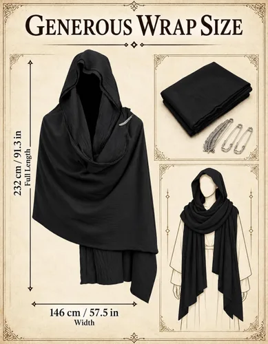 Vista 3 de JPXH Conjunto de bufanda con capucha con cinturón y muñequeras para cosplay medieval Negro
