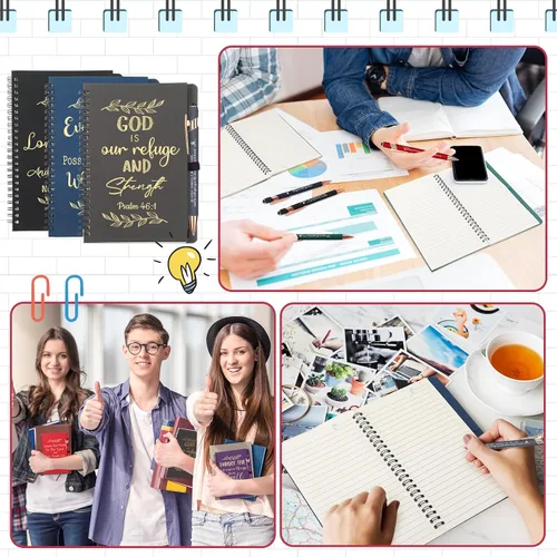 Vista 6 de Engrowtic Juego de 48 piezas de regalo cristiano, cuadernos en espiral con versículo bíblico A5 y bolígrafos para apreciación de maestros, primera