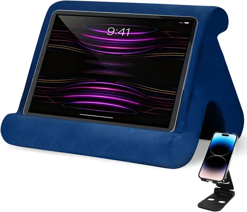 Vista 12 de Soporte universal multiángulo para tableta, soporte suave con soporte de teléfono negro para regazo, rodilla, sofá y cama, compatible con iPad Pro