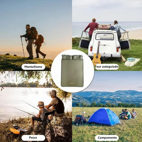 Vista 5 de Colchoneta de dormir doble para acampar con almohada, colchón de espuma viscoelástica de 2 pulgadas para 2 personas, almohadilla de campamento