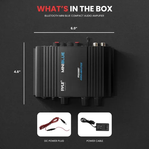 Vista 8 de Pyle PFA330BT mini amplificador inalámbrico estéreo Bluetooth de 90 Watt - entradas para micrófono, RCA, y auxiliar de 3,5 mm