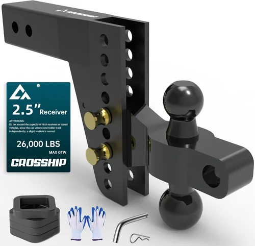 Vista 11 de Enganche de remolque ajustable – Enganche de barra de tracción de caída de aluminio resistente – Se adapta a receptor de 2 pulgadas, caída/elevación