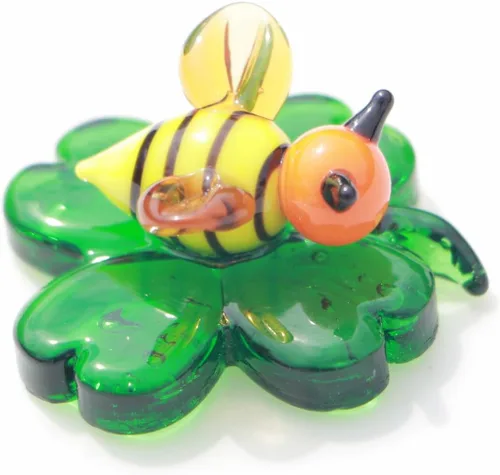 Vista 4 de Figura pequeña de cristal de insectos, trébol de cristal: estatua soplada a mano, adorno de habitación, figuras coleccionables de vidrio colorido