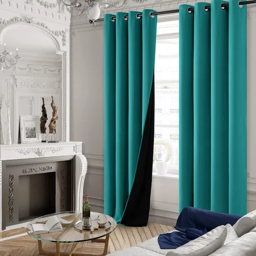 Vista 64 de Deconovo Cortinas opacas 100% con forro negro, cortinas con ojales aisladas térmicamente que reducen el ruido, doble capa para oscurecer