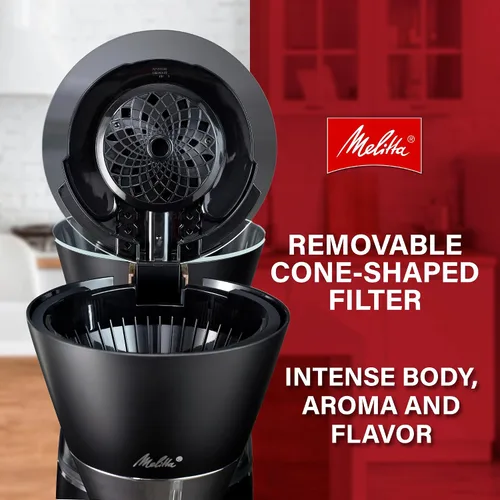 Vista 2 de Melitta Vision - Cafetera de goteo de 12 tazas, automática y programable, capacidad de 96 onzas con 5 filtros de café, color negro Automático