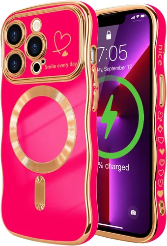 Vista 60 de LCHULLE - Funda magnética para iPhone 13 para mujeres y niñas, con forma ondulada, color azul bebé [Compatible with MagSafe] Cute Curly Wave, Love