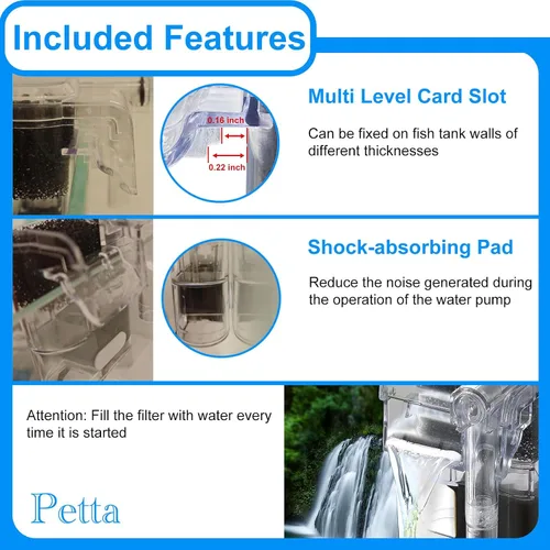 Vista 5 de Filtro silencioso para acuario Betta, filtro delgado para tanque de peces HOB para acuarios plantados de 3 a 10 galones y paisajismo acuático con 1
