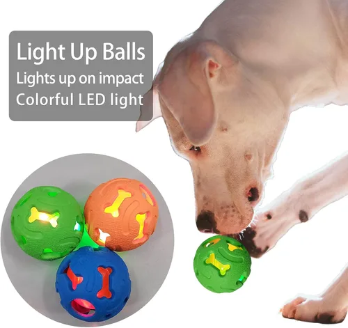 Vista 3 de Leejec Juguetes para perros, bolas interactivas iluminadas de 2.5 pulgadas, juguetes masticables para razas medianas y pequeñas, bolas