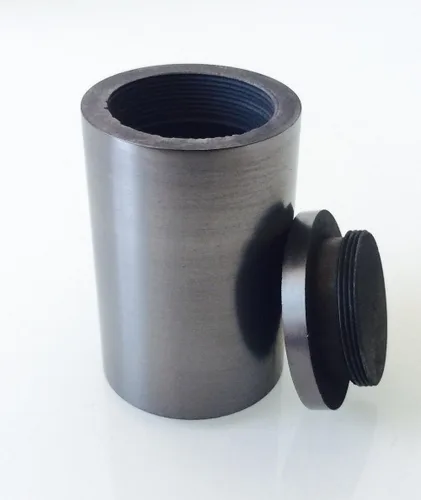 Vista 2 de Crisol de grafito para laboratorio de fundición con tapa de tornillo, suministro de laboratorio de pureza del 99.95% (0.4 fl oz, 1.181 x 2.165 in)
