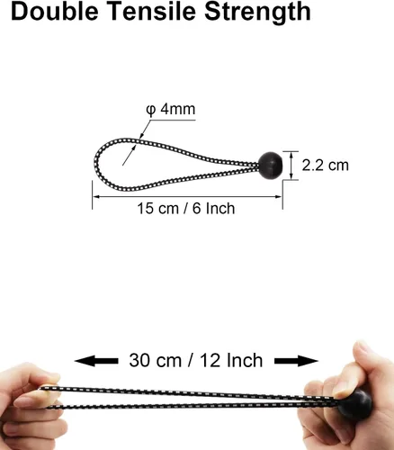 Vista 3 de Cuerdas elásticas de bolas de 6 pulgadas, 25 cuerdas elásticas pequeñas con bolas, mini bolas elásticas resistentes al aire libre para lona, toldo