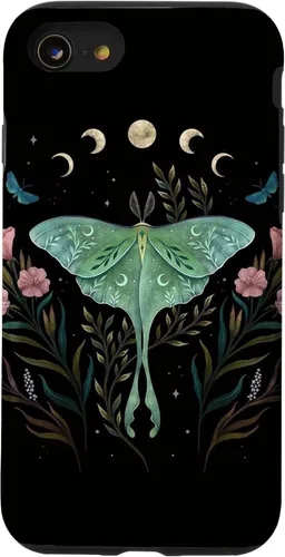 Vista 17 de Funda estética Witchy Luna Moth Flower Floral Moon Phases para iPhone 12 mini