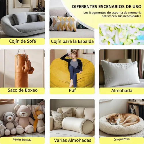 Vista 7 de Relleno de espuma viscoelástica triturada de 4.5 kg para silla de puf, relleno de primera calidad de alta densidad para puf