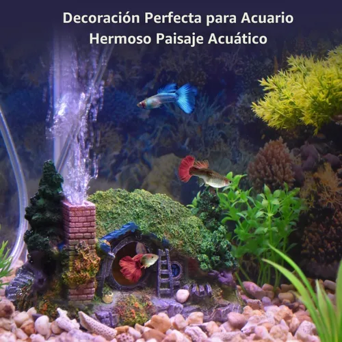 Vista 5 de fazhongfa Decoraciones de Acuario Castillo Decoración de Pecera Ornamentos Temáticos (Hobbit-Pequeño)