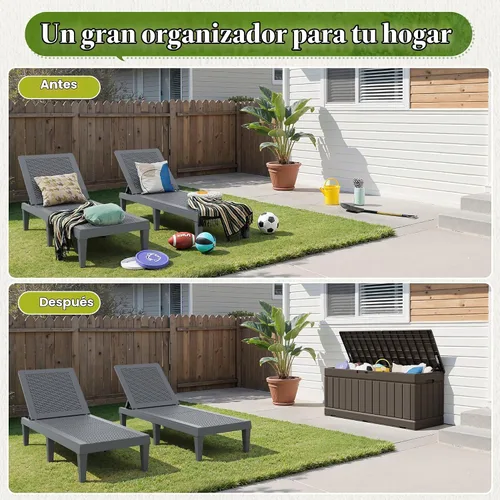 Vista 5 de Flamaker Outdoor Storage Box 80 Gallon Resin Waterproof Deck Box Marrón profundo