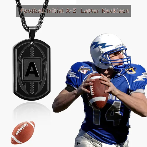 Vista 3 de Graduation Gifts - Football Initial Necklace for Men Boys Kids Teen Dog Tag Stainless Steel Black Letter Pendant Sport Football Athletes Jewelry