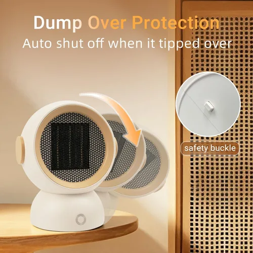 Vista 3 de Calentador de espacio, calentadores eléctricos portátiles para habitación pequeña, para uso en interiores, dos velocidades, 1200 W, mini