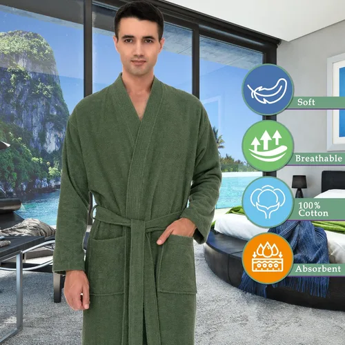 Vista 5 de TowelSelections - Bata de baño, de algodón turco, estilo quimono, para hombre