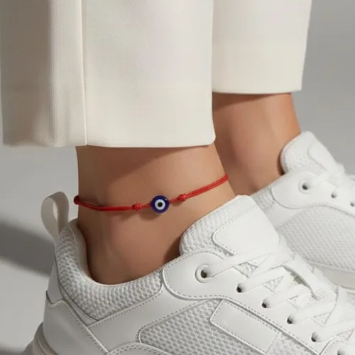 Vista 2 de Pulsera Lucky Evil Eye, gargantilla y tobillera – Talismán de protección de cuerda roja y negra Joyería minimalista Mal de Ojo para la buena suerte