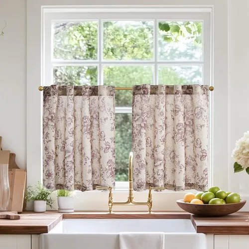 Vista 70 de Jinchan - Cortinas de lino texturizado para cocina, 24 pulgadas, natural, 2 paneles Mezcla de lino beige natural
