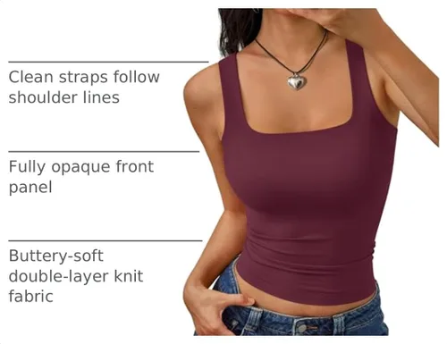 Vista 71 de Trendy Queen Camiseta sin mangas con cuello cuadrado de doble forro para Blanco