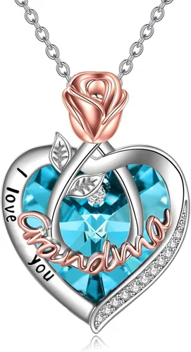 Vista 22 de Joyería de plata esterlina 925 para mujer, collar con pendiente de flor y corazón de cristal, para cumpleaños, regalos para mamá, abuela, esposa 01