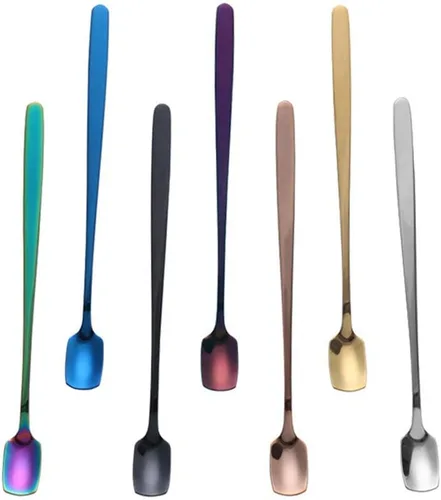 Vista 11 de COMIART - Cucharas de té helado de mango largo para mezclar, 6.7 pulgadas, cabeza cuadrada, cucharaditas de café, cucharas de cóctel, ideal para uso