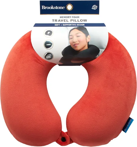 Vista 10 de Brookstone Almohada de viaje para el cuello - Funda de forro polar ligera en forma de U rellenable con espuma viscoelástica para viajes y soporte