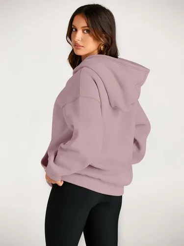 Vista 4 de Trendy Queen - Sudaderas extragrandes con capucha para mujer, suéteres de manga larga, sin botones, de vellón, de otoño, ropa de invierno