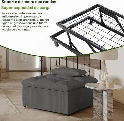 Vista 7 de Silla Cama Convertible 4 en 1 con Respaldo Ajustable, Almohadas, Sofá Cama Futón con Bolsillo Lateral, Silla Sofá Cama Desplegable, Sofás