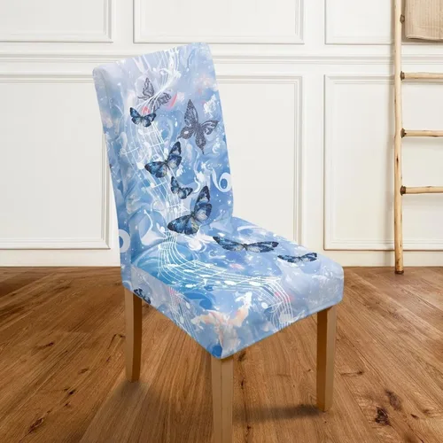 Vista 4 de HUGS IDEA Butterfly Dining Room Chair Covers Set of 2 Blue Marble Stretch Parsons Chair Slipcovers Washable Kitchen Chairs Protector Covers for