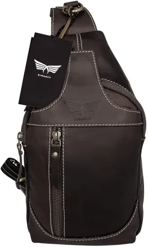 Vista 2 de Bolso bandolera de cuero cruzado Mochila casual Mochila Pecho Hombro Multiusos Diseño atemporal Pequeños Hombres, Marrón oscuro, Bolsos cruzados